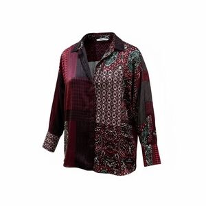 ZARA BUTTON DOWN SHIRT Colorful Shiny Patterned Satin Blouse